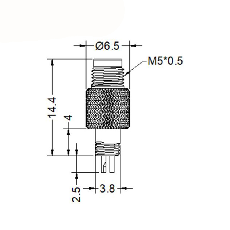 M5 3pins A code male moldable connector,brass with nickel plated screw